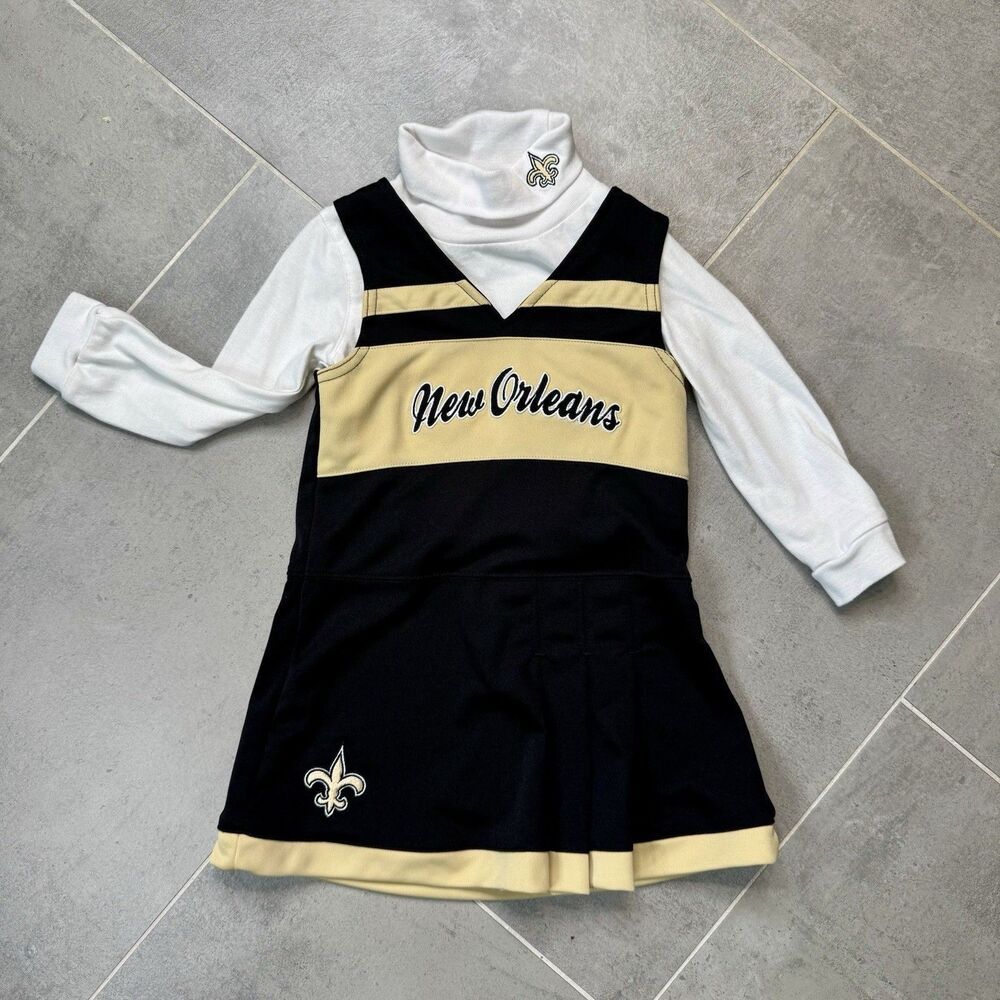New Orleans Saints Cheerleader Jumper Turtleneck Set Girls 3T Black Gold EUC
